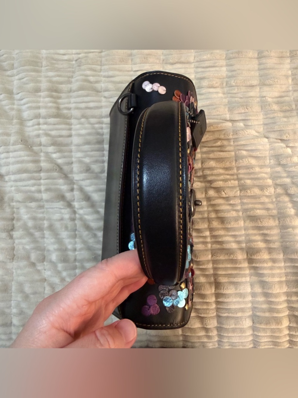 RARE Coach Tilly Top Handle Black Satchel with Colorful Floral Appliqué - F80213 - Picture 8 of 11